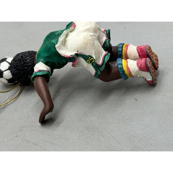 African American kid Soccer Player Figurine Christmas Ornament green 4.5" READ - Picture 7 of 8